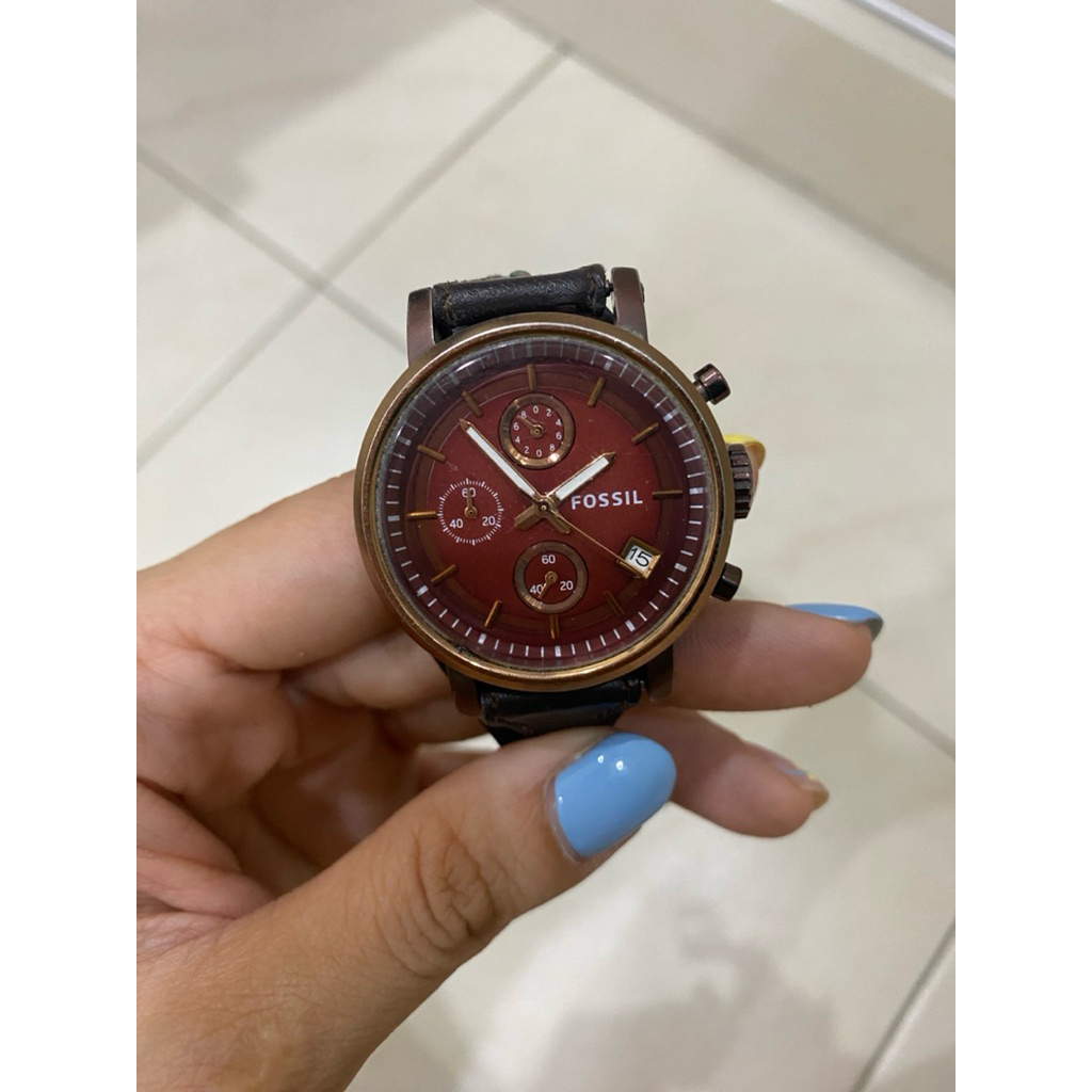 Preloved Jam Wanita Fossil Boyfriend Maroon