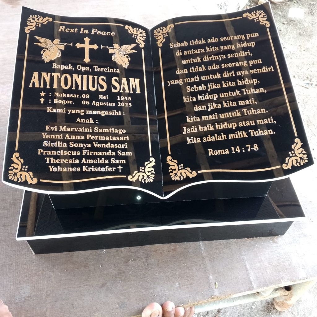 Batu Nisan Rumah Nisan Kristen Plus Dudukan Full Granit Free Packing kayu