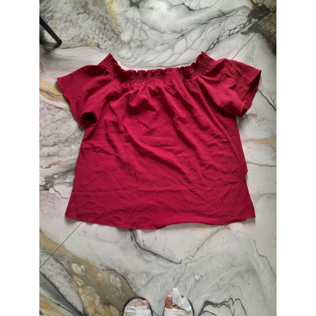 Blouse Sabrina Jumbo Maroon, Korean Blouse Sabrina Jumbo