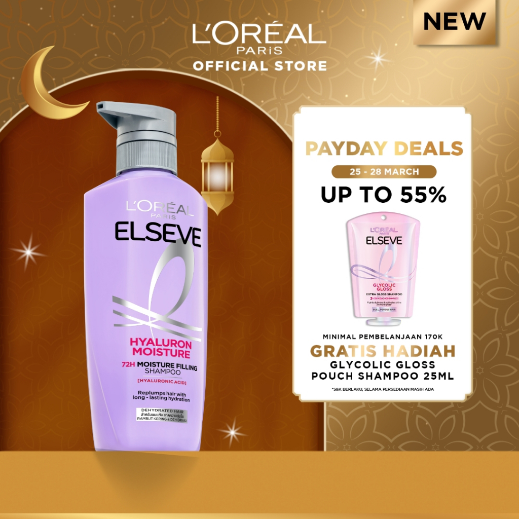 L’Oreal Paris Elseve Hyaluron Moisture Shampoo 400ml (Perawatan Untuk Rambut Kering Dengan Hyaluroni