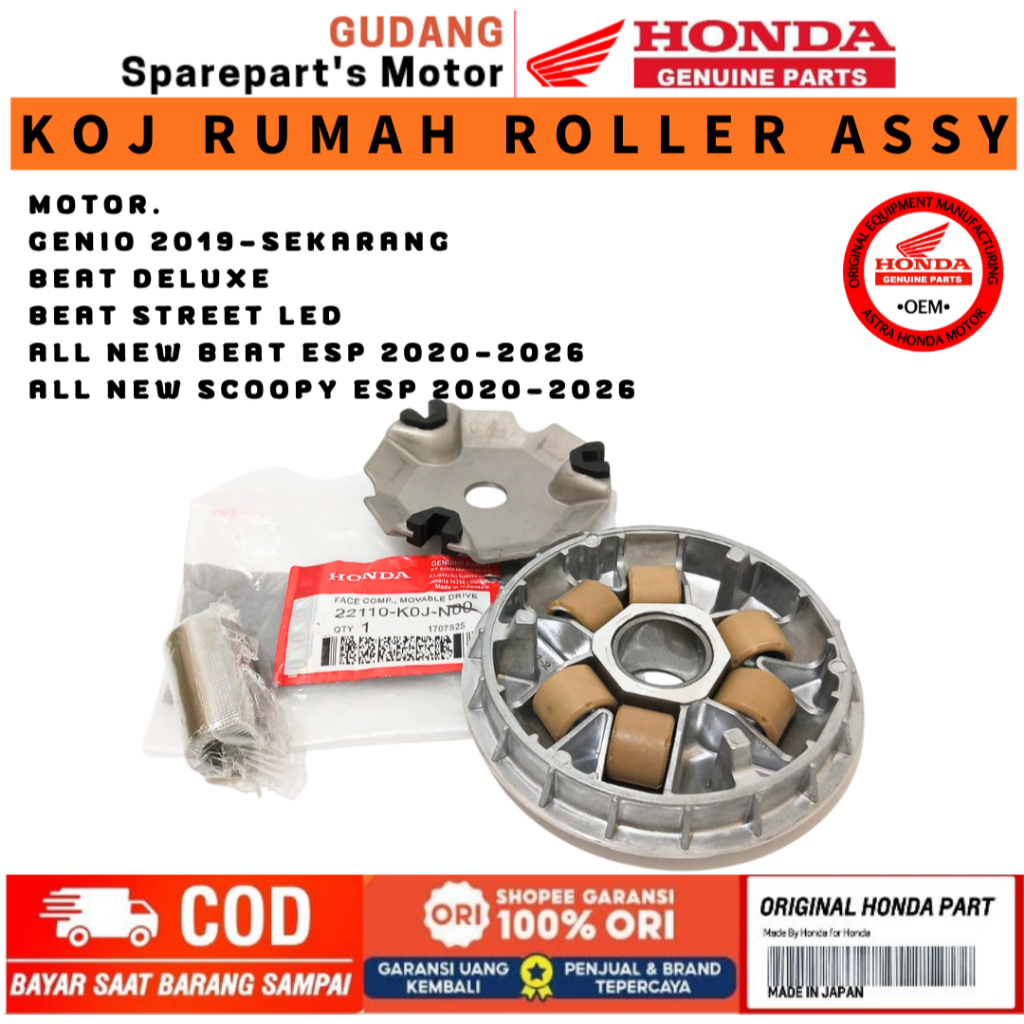 KOJ ORIGINAL RUMAH ROLLER ASSY HONDA GENIO, BEAT NEW,BEAT DELUXE,BEAT STREET 2020, RUMAH ROLLER ASSY