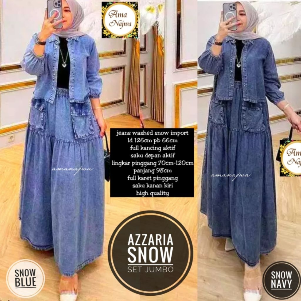 ONE SET JEANS JUMBO LD 126 SETELAN ROK JEANS JUMBO SET ROK WANITA MUSLIM TERBARU AZZARIA SET