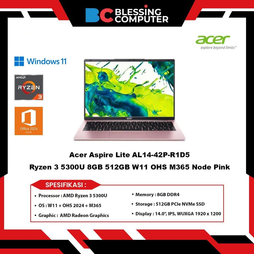 Acer Aspire Lite AL14 42P R1D5 Ryzen 3 5300U 8GB 512GB W11 OHS M365 Node Pink