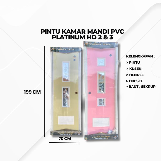 pintu kamar mandi pvc PLATINUM motif kaca + FREE PACKING KAYU