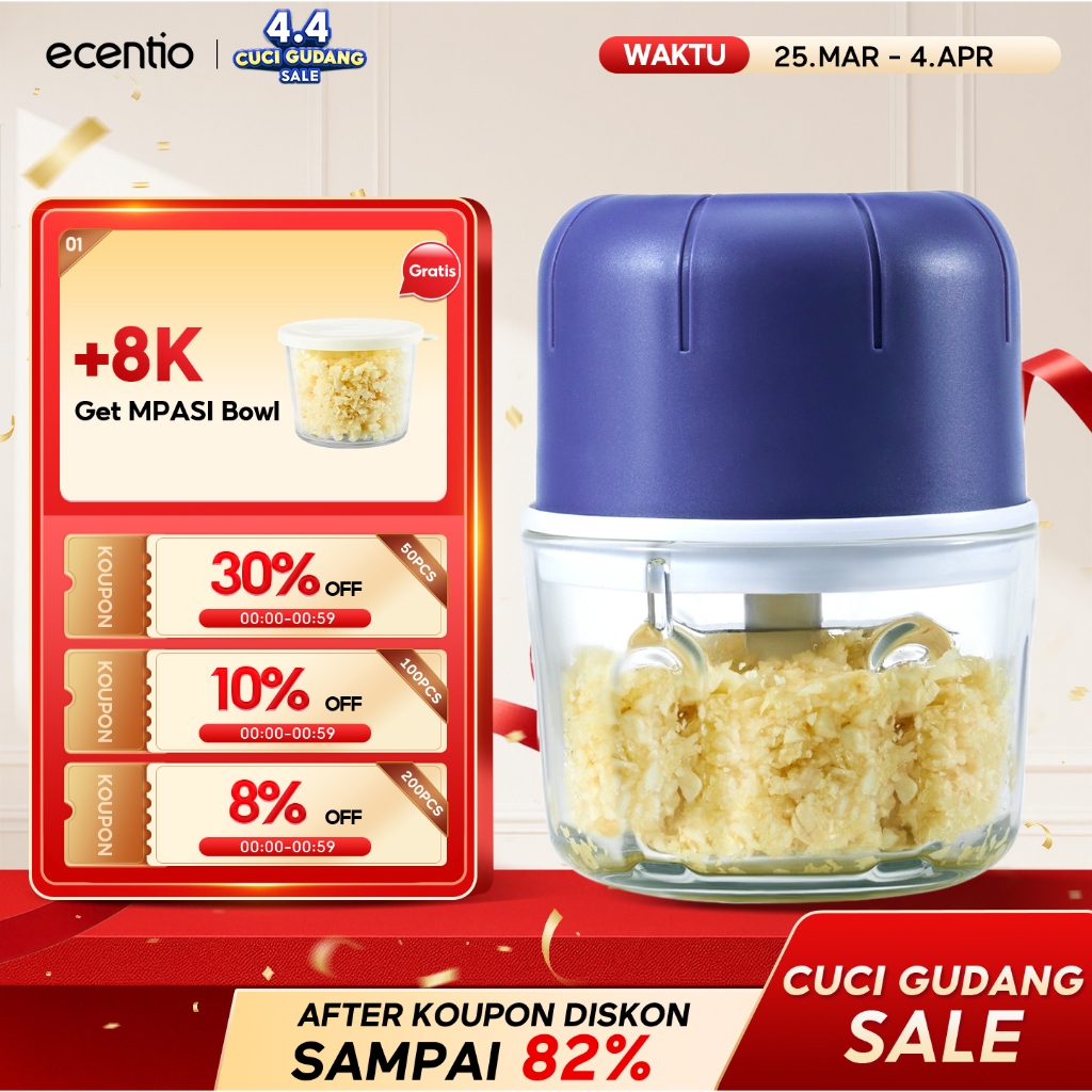 ecentio peralatan dapur chopper 250ml 6 Pisau mini coper daging dan bumbu chopper blender portable b