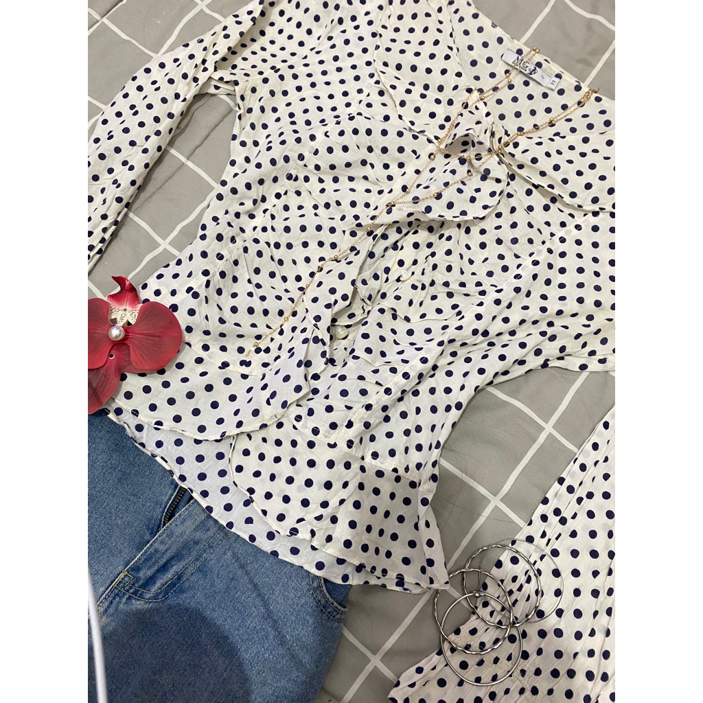 polkadot ruffle shirt preloved