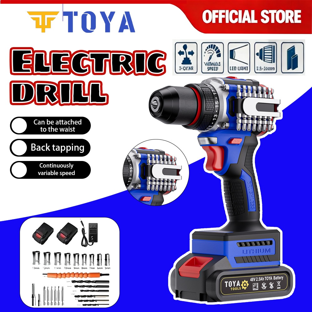 Bor listrik 48v Mesin bor 2baterai cas 10mm bor baterai original bor listrik murah bor tangan batera