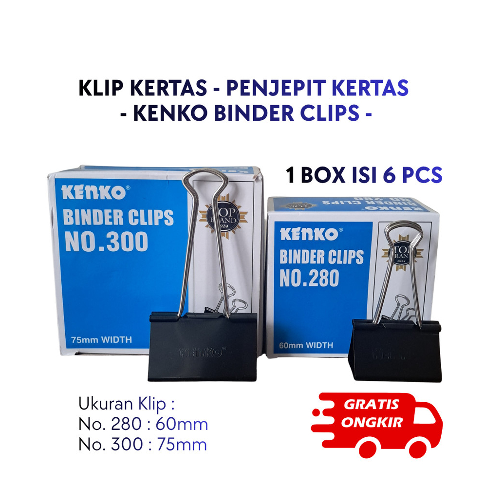 KENKO Binder Clips Isi 6 Pcs Ukuran Besar Klip Kertas Penjepit Kertas No 280 300