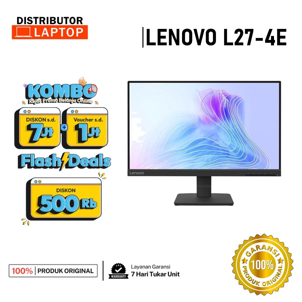 PROMO MONITOR LENOVO L27-4E L24-4E L22-4E - GARANSI RESMI COCOK UNTUK MONITOR PC DESKTOP CCTV PS