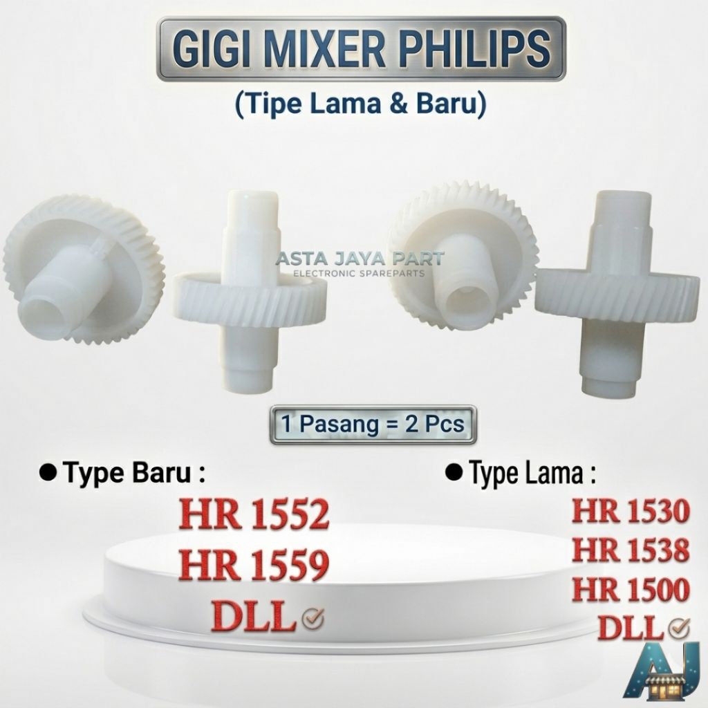 Gigi Gear Mixer Philips ORIGINAL HR 1530 1538 1500 1552 1559 1 Pasang (2 Pcs) Sparepart Gearbox Mixe