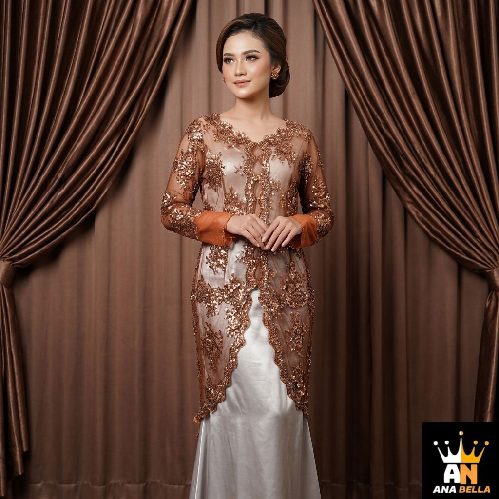 KEBAYA COKLAT MEWAH FULL PAYET PREMIUM UKURAN JUMBO LD.120