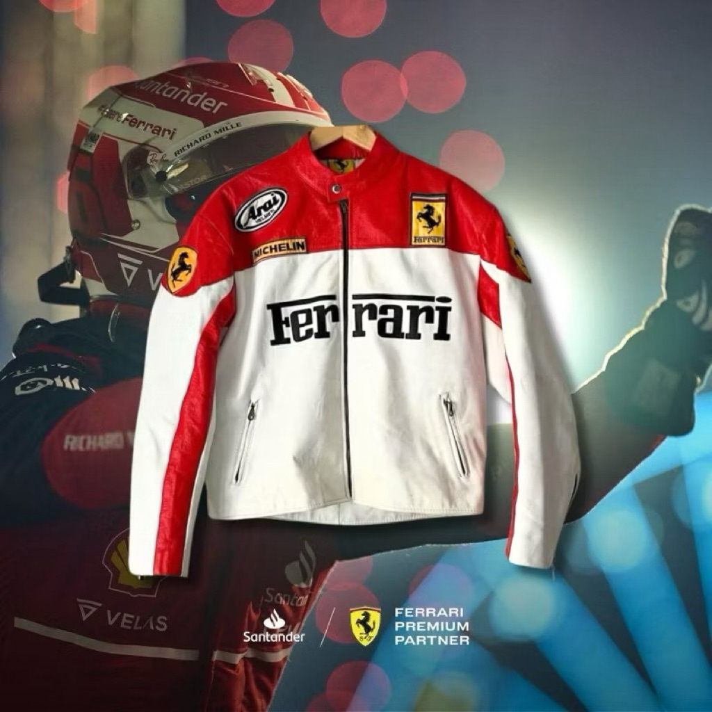 IAMYOURQL - Ferrari Red White Race Leather Jacket