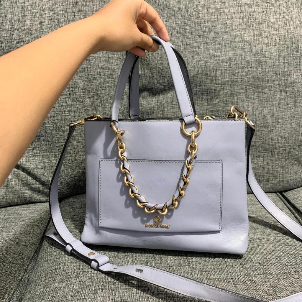 Preloved Tas Michael Kors Cece Chain Leather Tote Soft Blue Authentic Original