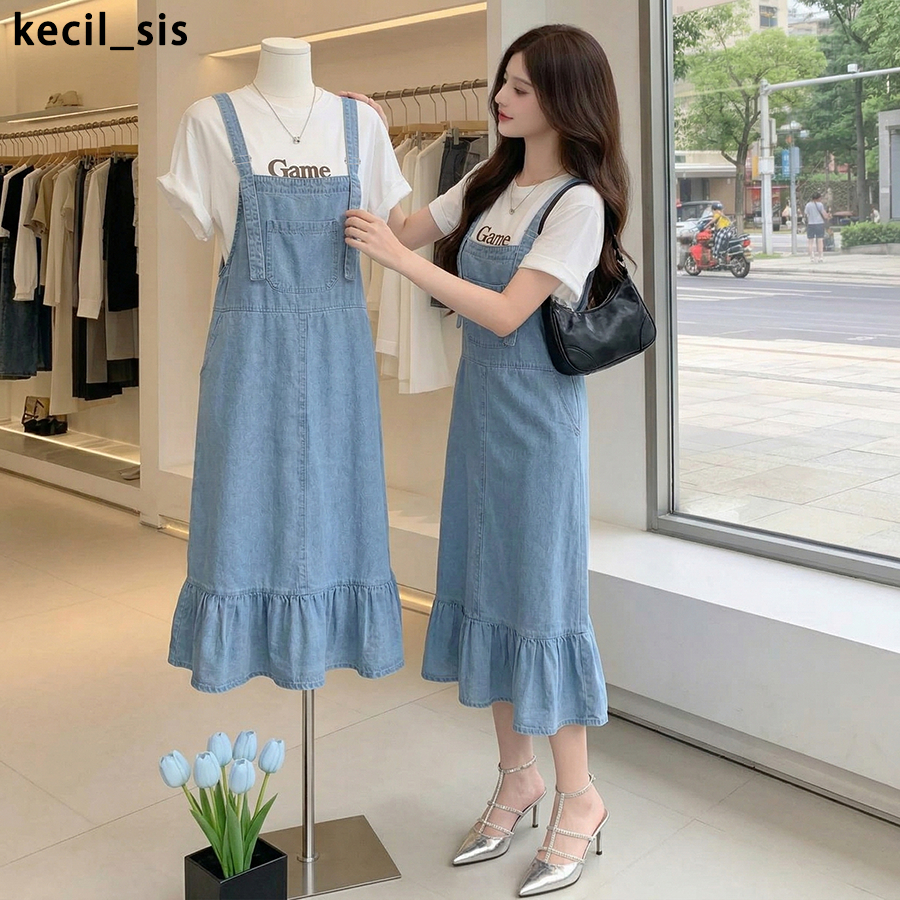 Dress Midi Wanita Korean Style Biru muda Jumbo Wanita