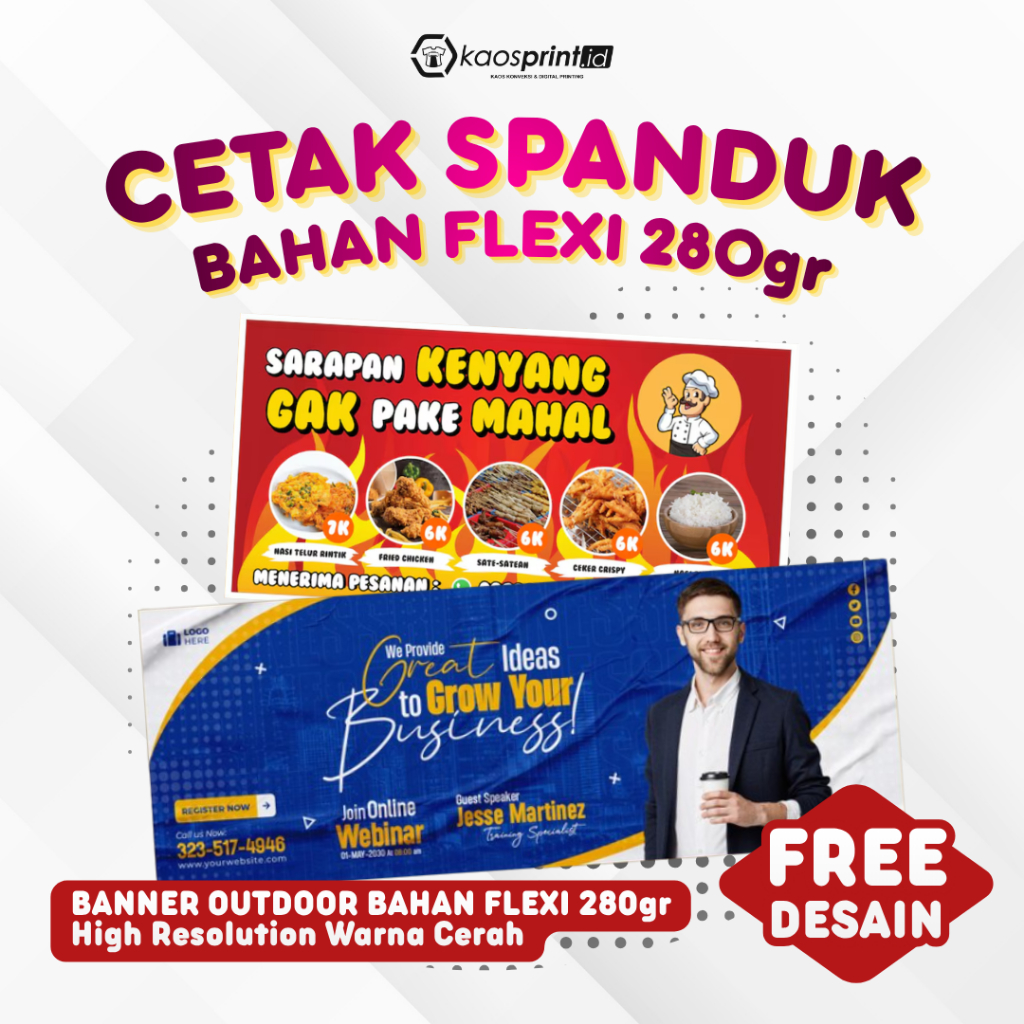 Cetak Spanduk Custom 1 Hari Jadi Bahan Flexi 280gr (GRATIS DESAIN)
