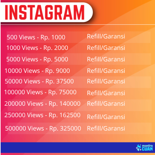 Mantra Cuan - View IG Banyak | Viewer Video IG | Promosi Reels IG | Paket Medium