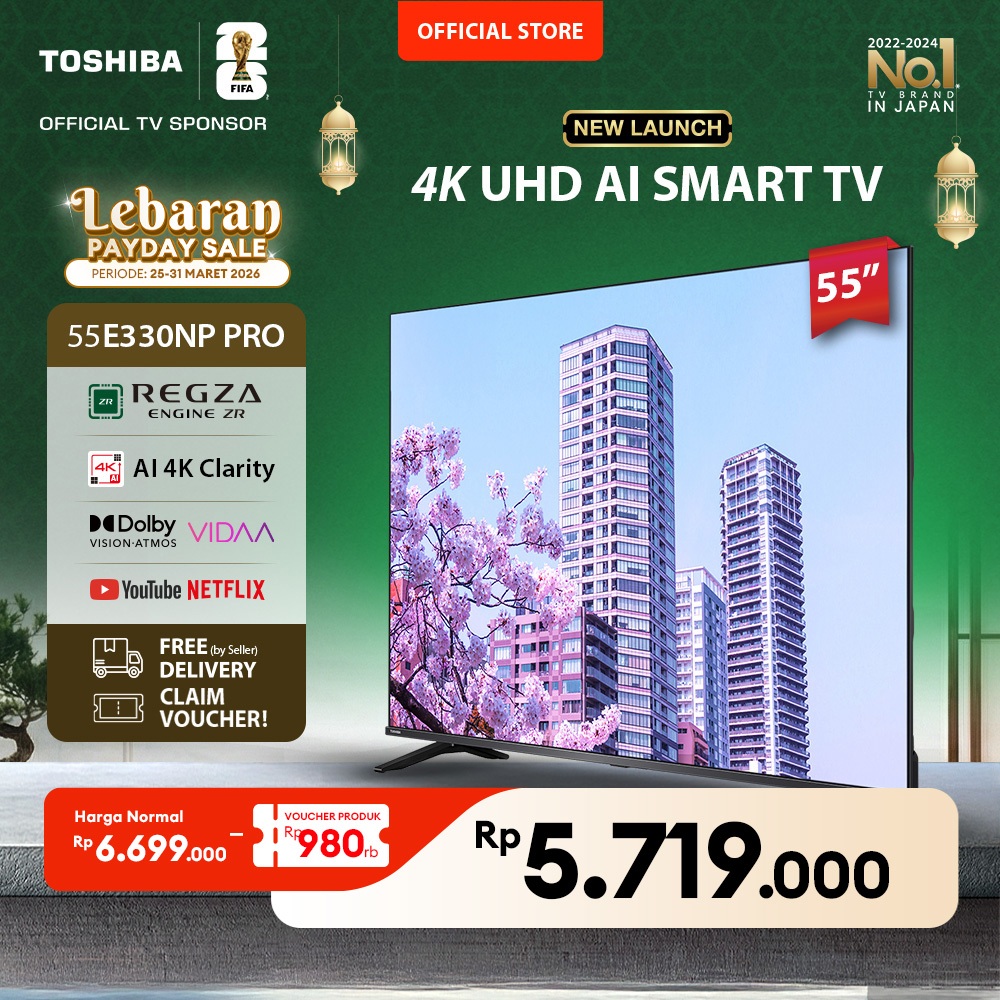 [KHUSUS ONLINE] Toshiba TV 55" 4K UHD Smart TV PRO - Regza ZR Dolby Vision Atmos HDR10+ MEMC VRR ALL