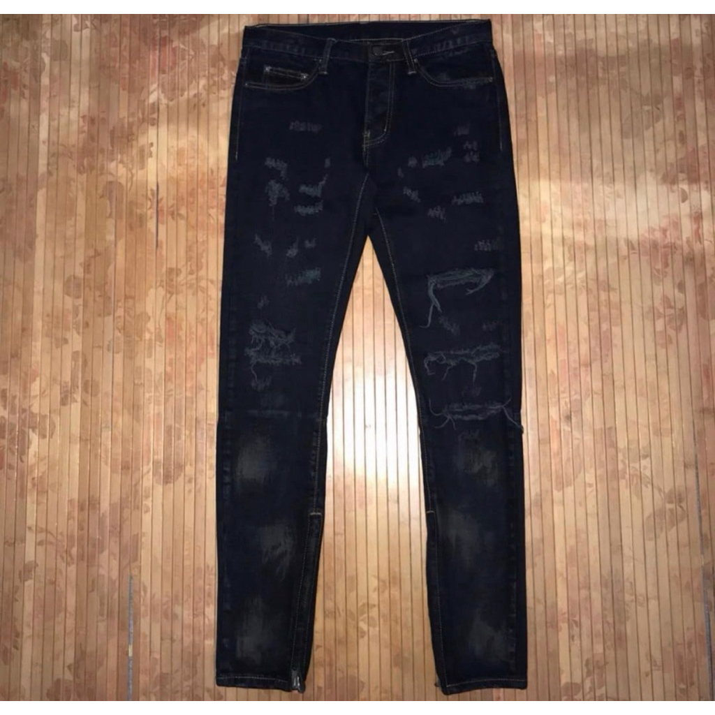 MNML SKINNY FIT DISTRESSED RIPPED FABRIC ZIPPER DENIM JEANS