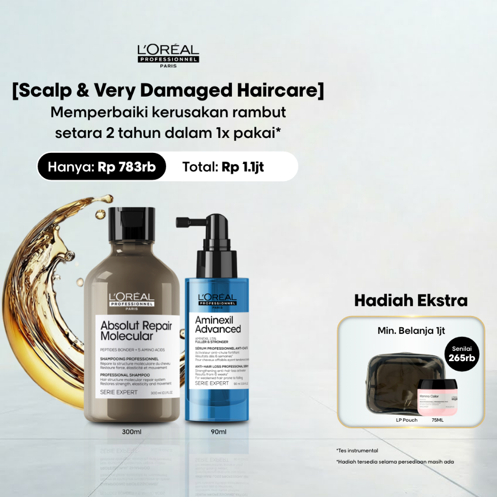 Absolut Repair Molecular Shampoo 300ml + Aminexil Advanced Hair Serum 90ml  - Untuk Penumbuh Rambut 