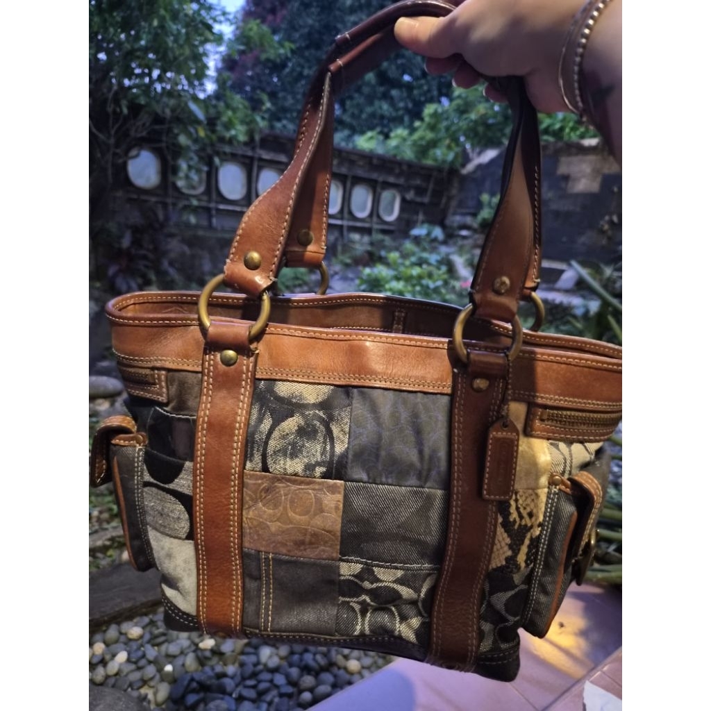 tas coach patchwork denim