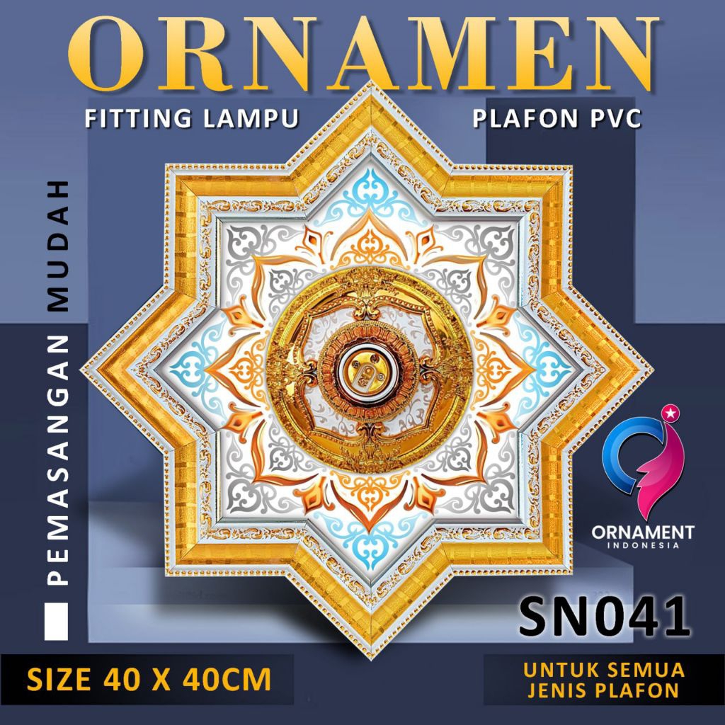Ornamen lampu plafon pvc 40x40cm / fitting lampu hias premium