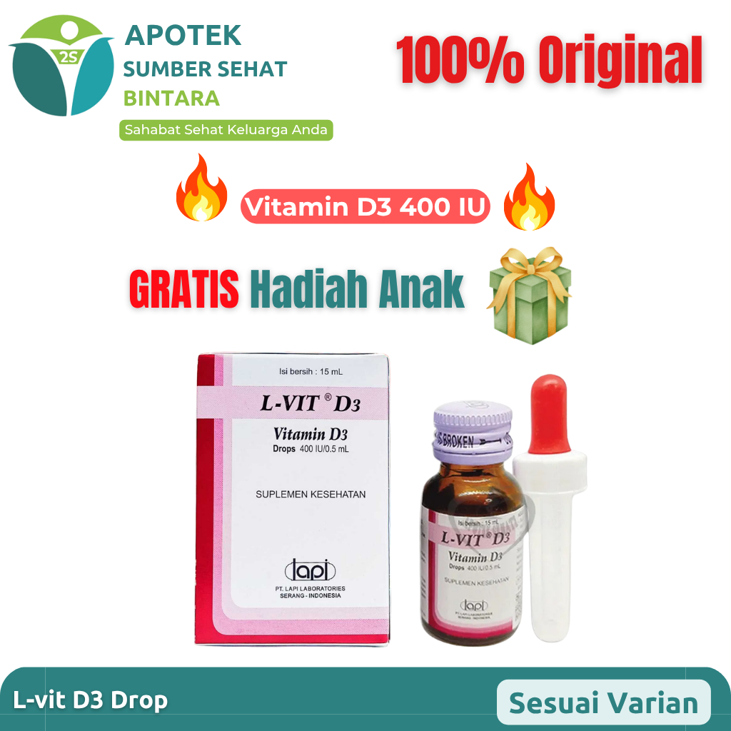 L-Vit D3 Drop 400 IU | Vitamin D3 Bayi | Untuk Tulang & Daya Tahan