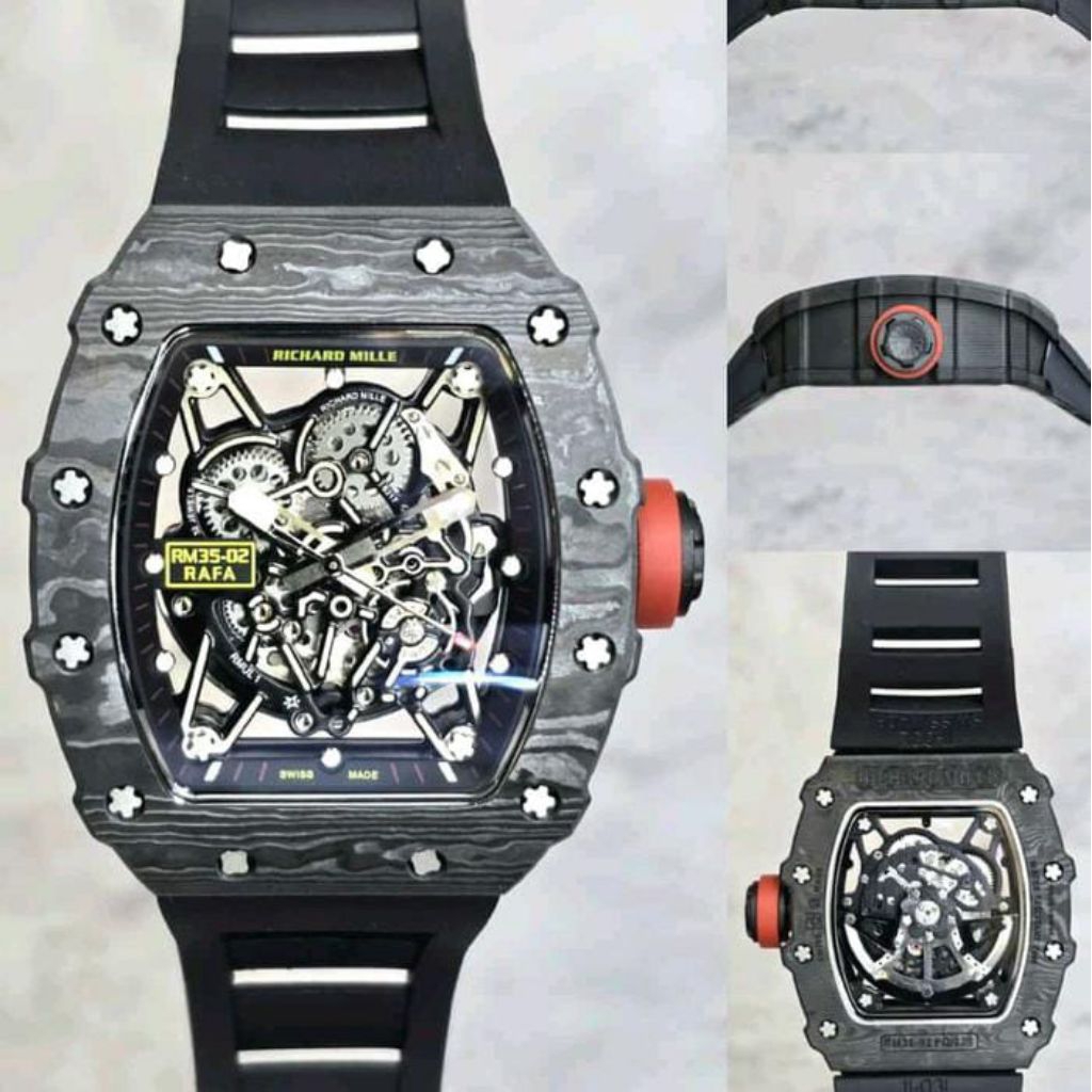 RM 35-02 NTPT CARBON SWISS ETA JAM TANGAN AUTOMATIC WATERPROOF BLACK DIAL 44MM