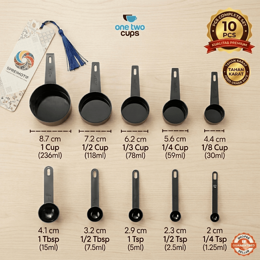 Sendok Takar Ukur 5 PCS Plastik Tahan Lama O-Shape Ring Hitam Besar Kecil