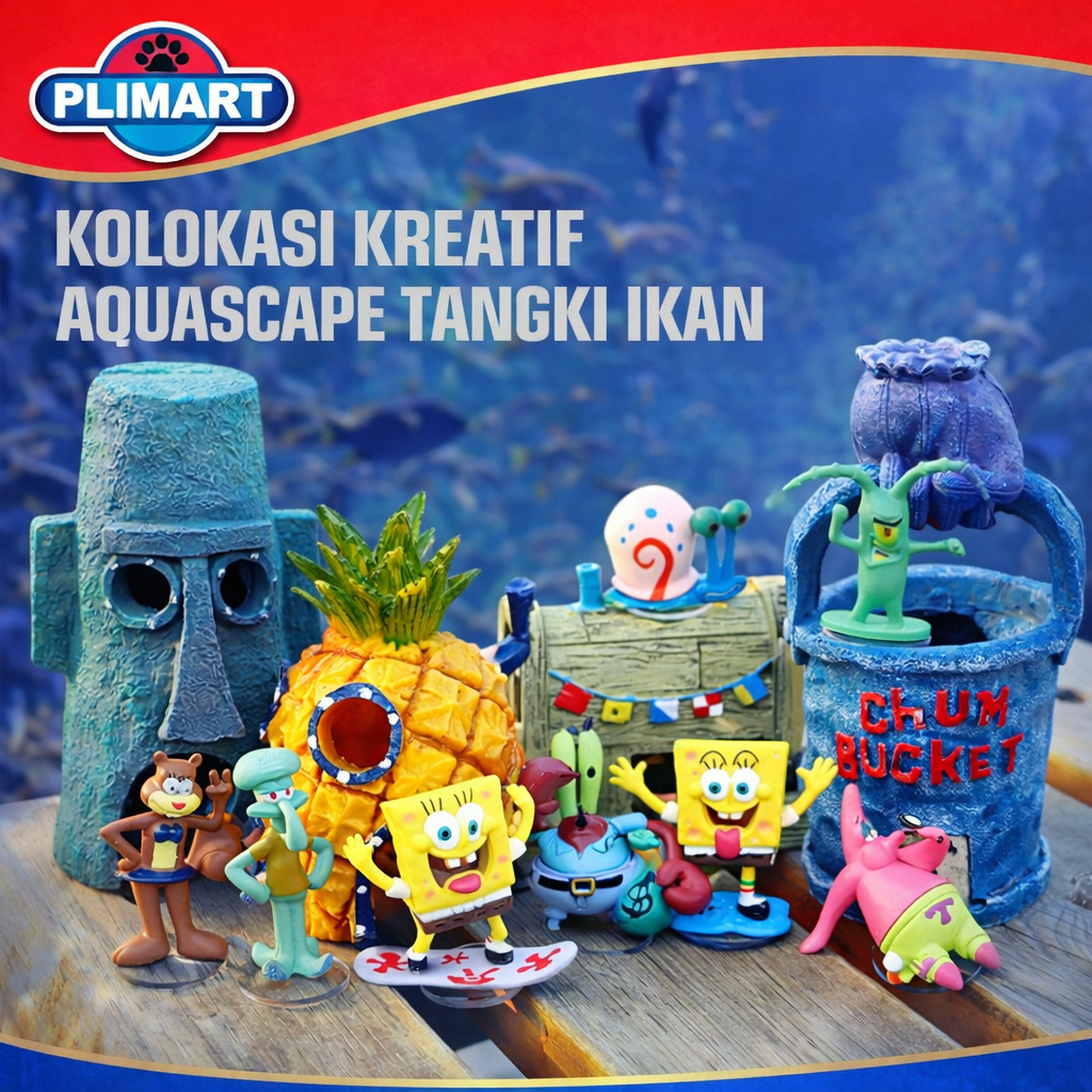 Dekorasi tangki ikanHiasan aquarium paket aquarium spongebob / aquarium melengkung / aquascape