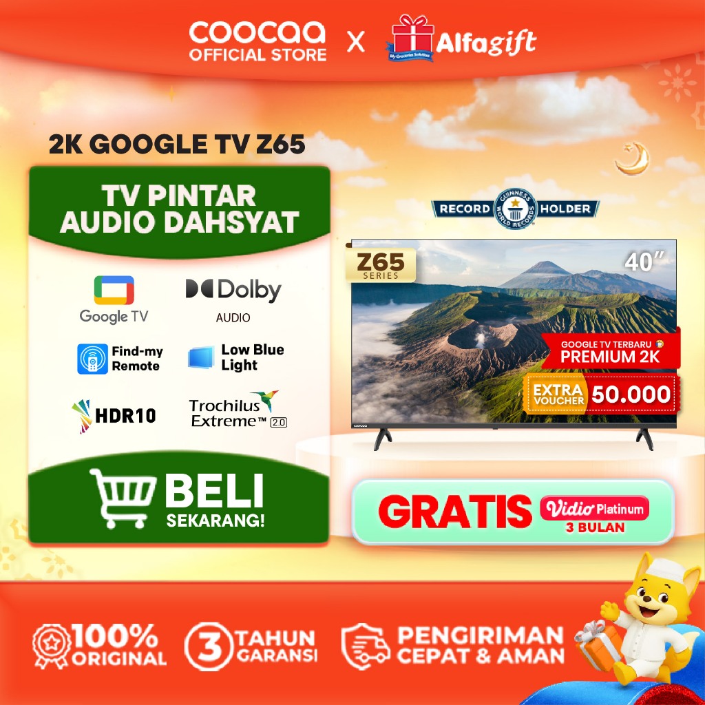 NEW COOCAA 40 inch Z65 -  GOOGLE TV - 2K LED-TV  - HDR 10 - Flicker Free - Low Blue Light - Eye Care