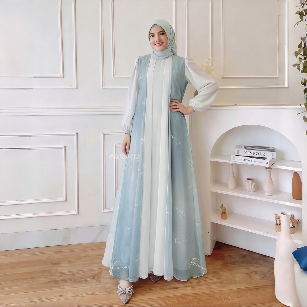 Fanmu -  Gamis Gradasi Pesta Gradasi Wanita Bahan Ceruty Premiun