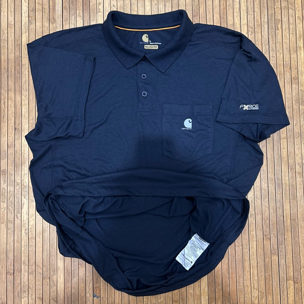 CARHARTT BLACK RELAXED FIT FORCE EXTREMES POLYESTER POCKET LOGO SHORT SLEEVE POLO SHIRT