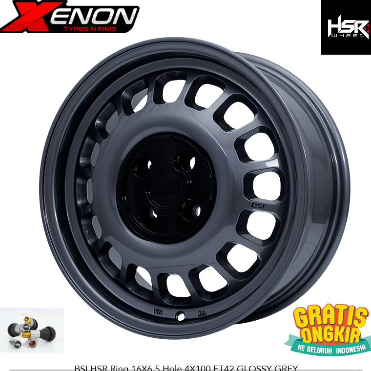 Velg Racing R16 HSR BSI Grey Model Kaleng Pcd 4x100 Ring 16 Buat Mobil Freed Yaris Jazz Mobilio Vios