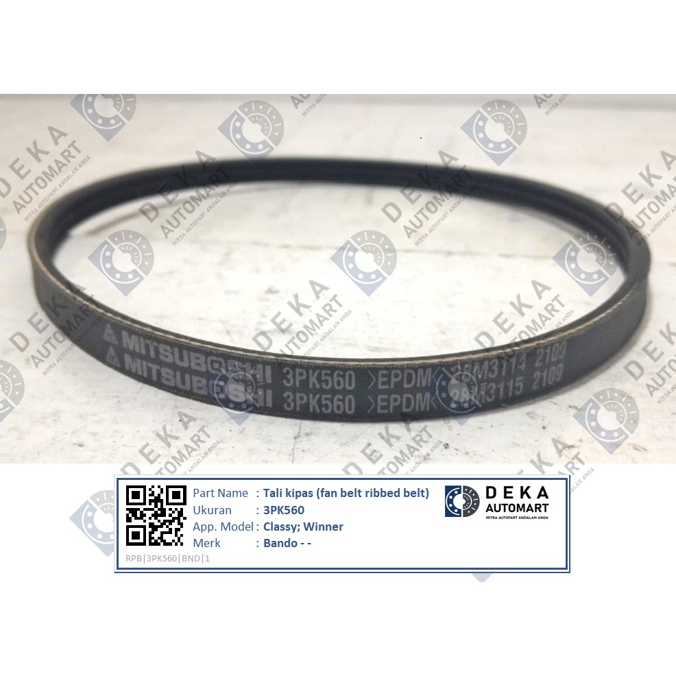 Tali kipas (fan belt ribbed belt) Mitsuboshi 3PK560 untuk Classy; Winner