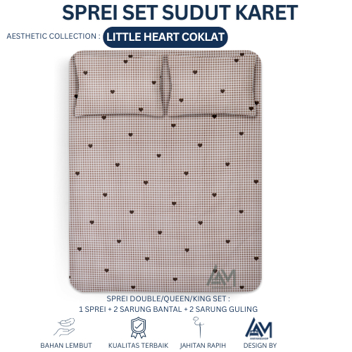 Sprei Aesthetic Motif Little Heart Coklat - Gratis Sarung Bantal Dan Sarung Guling