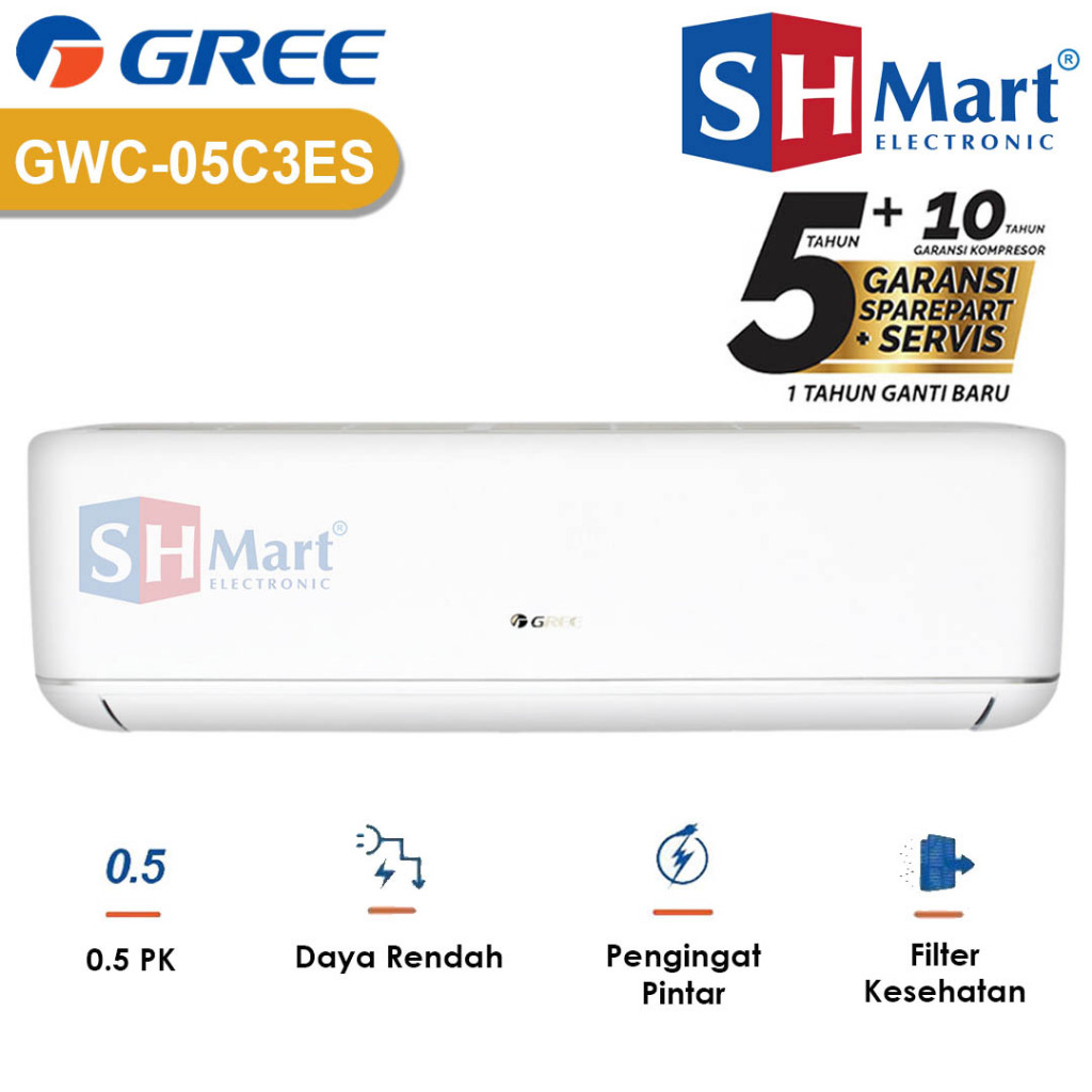 AC GREE 1/2 PK GWC-05C3E DELUXE LOW WATT  PUTIH AC LOWWATT UNIT ONLY (MEDAN)