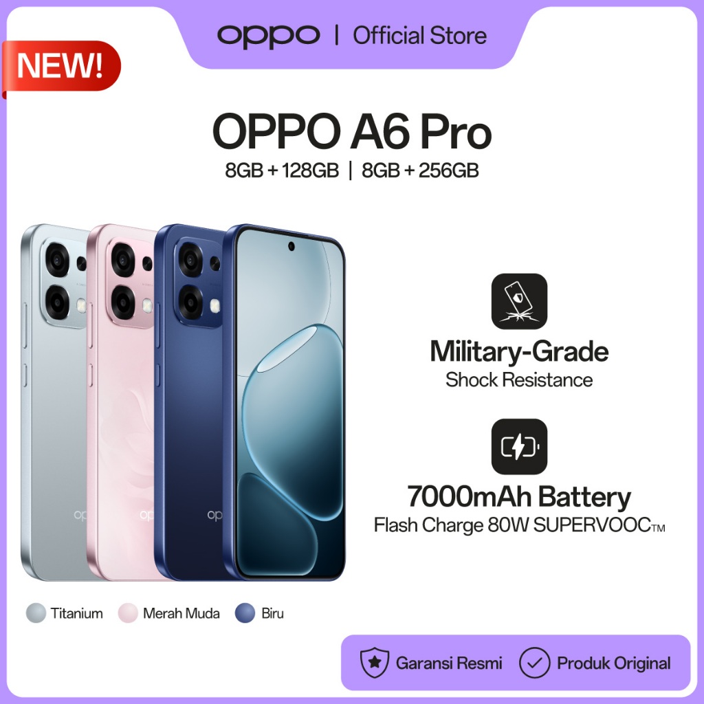 [NEW] OPPO A6 Pro 8GB+128/256GB [AMOLED Ultra Cerah 120Hz, 7000mAh 80W SUPERVOOC, Sistem VC SuperCoo