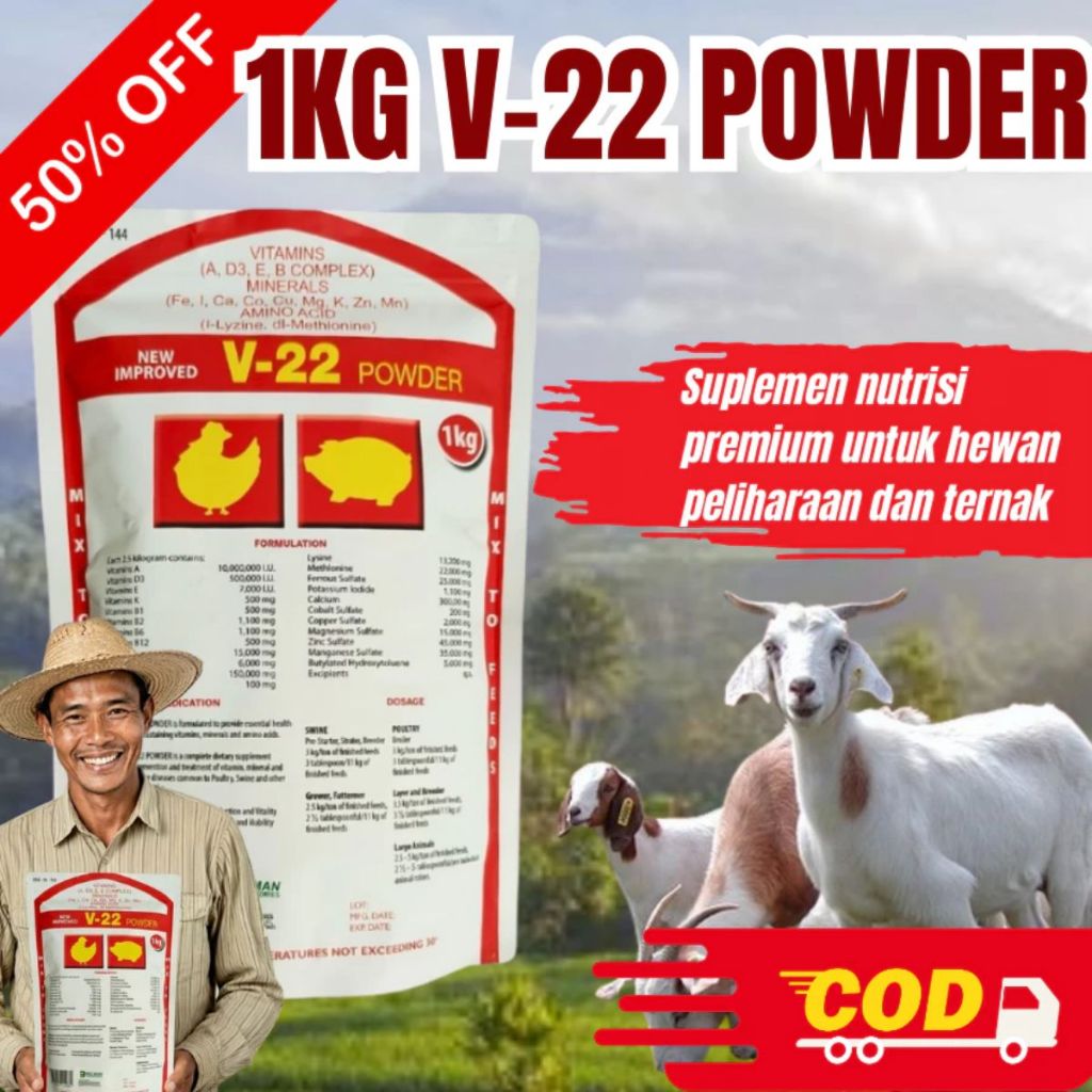 [1KG] V-22 Vitamin Ternak Bubuk – Booster Pertumbuhan Cepat, Hemat Pakan, Ternak Lebih Lahap & Sehat