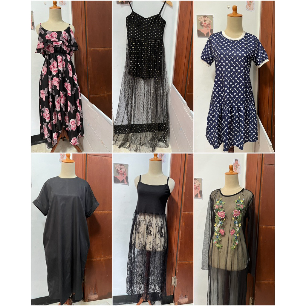 Black & navy dress hitam Korea vintage gotik pressbody bodycone singer overall