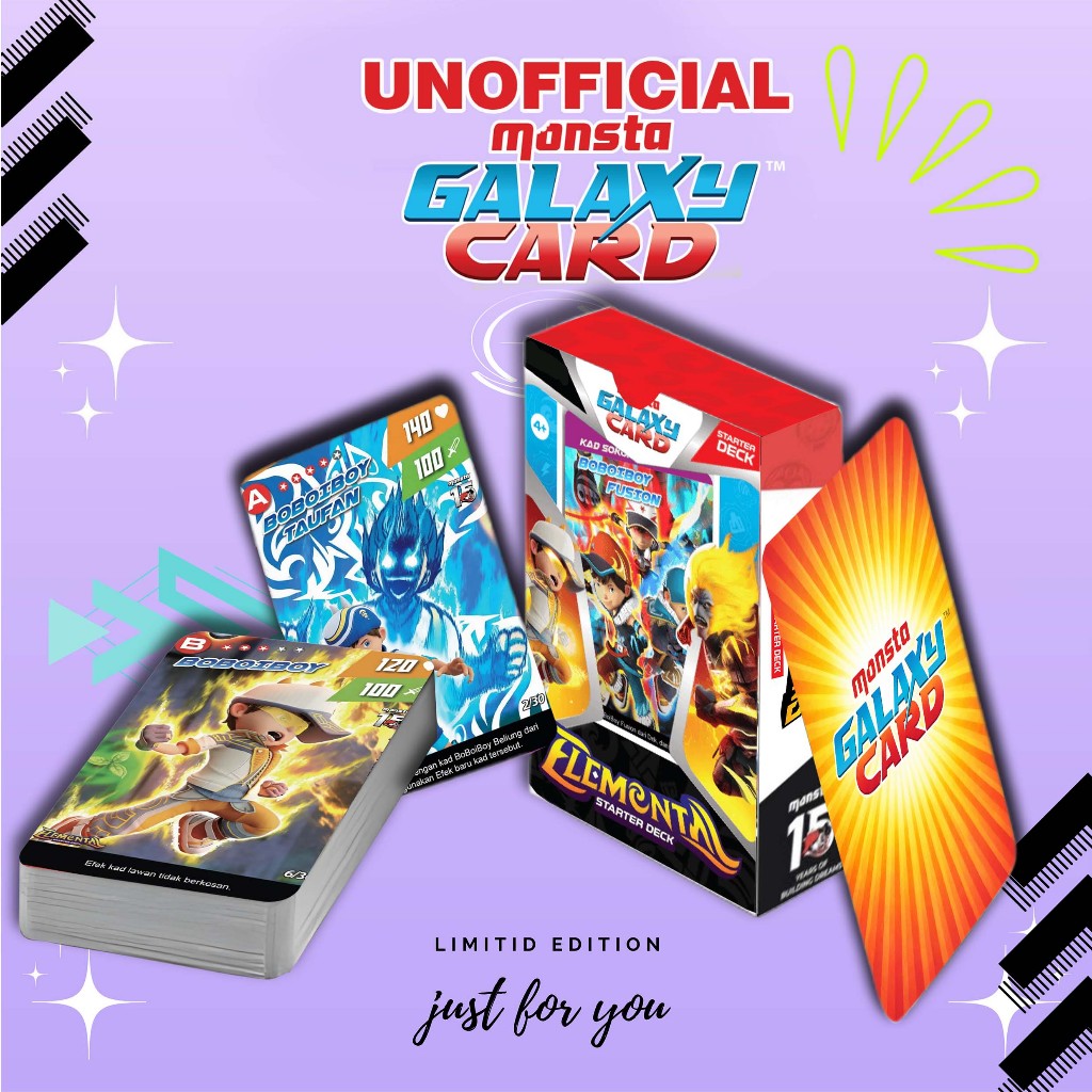 HOMEMADE KARTU/KAD TERBARU BOBOIBOY STARTER DECK ELEMENTAL MONSTA GALAXY CARD (MGC) PREMIUM 25 SHEET