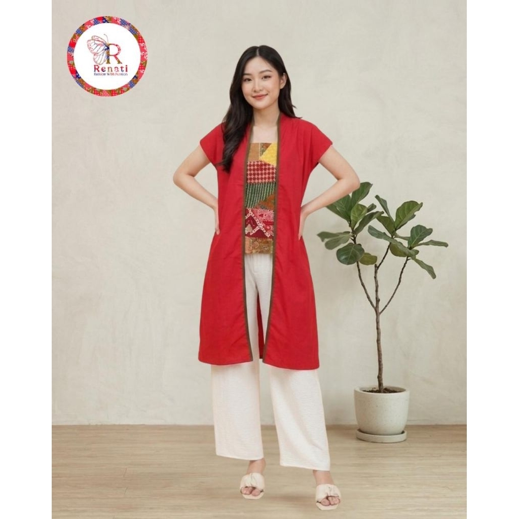 Elara Top Red Blouse Batik Perca Katun