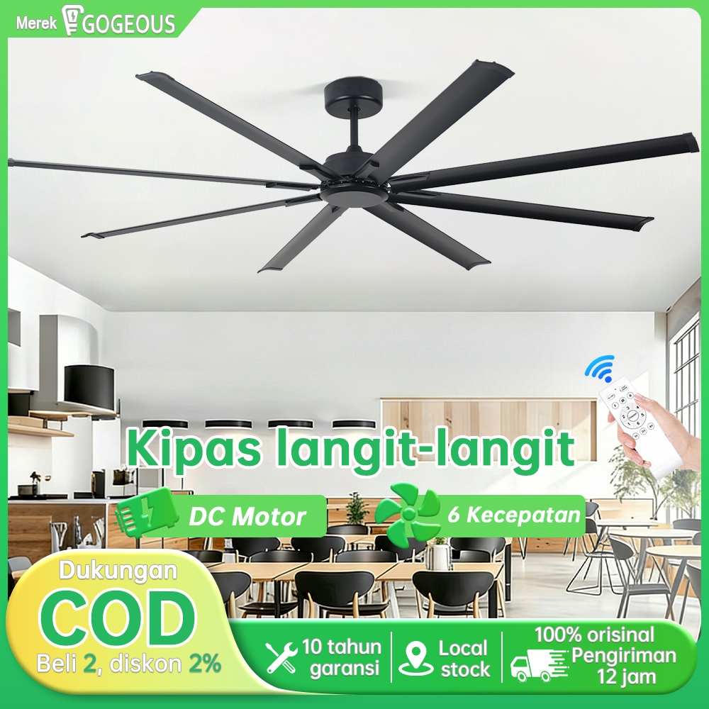 Kipas Angin Gantung Plafon Besar 86inci 6 Kecepatan Hemat Energi Kipas langit-langit Ruang Tamu Kama
