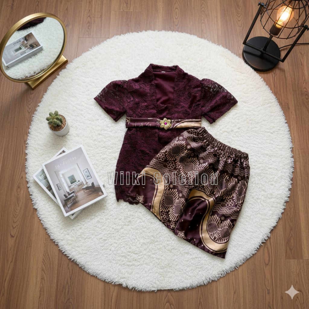 Setelan Kebaya Anak Perempuan Kutubaru Bali Rok Span Pendek Brukat Full Furing Usia 1 Sampai 8 Tahun