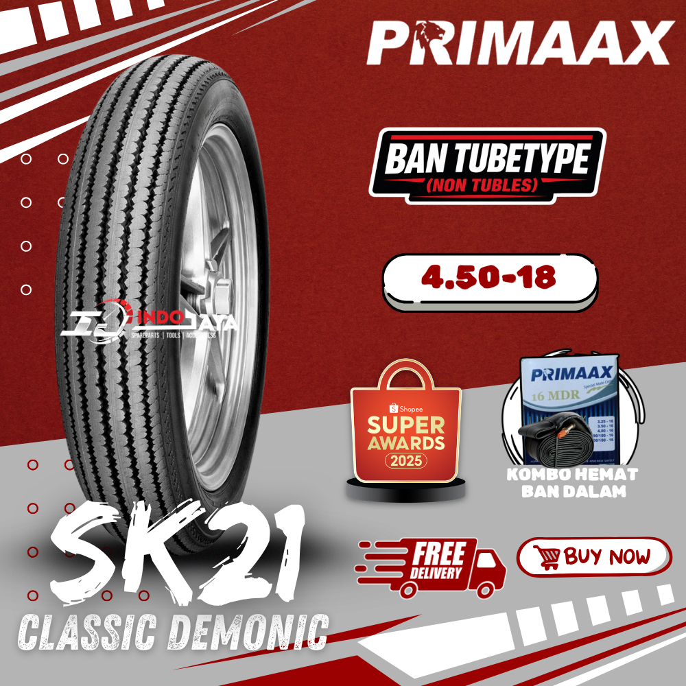 [READY COD] BAN PRIMAAX TUBETYPE (NON TUBLES) SK21 ( 4.50-18 ) BAN LUAR PRIMAXX DEPAN BELAKANG TUBET