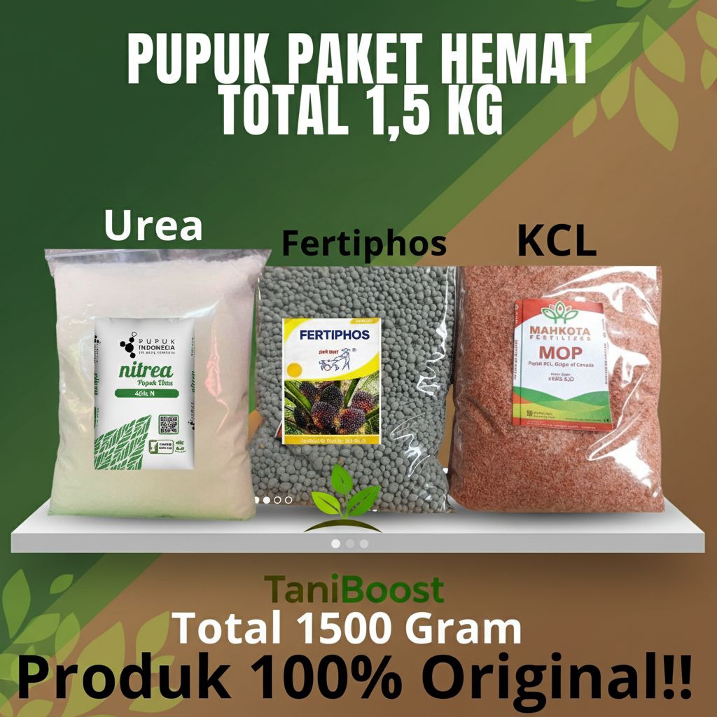 Paket Pupuk Hemat Urea + Fertiphos + KCL 1.5kg | Pupuk Lengkap NPK Tanaman | Booster Padi, Jagung, S