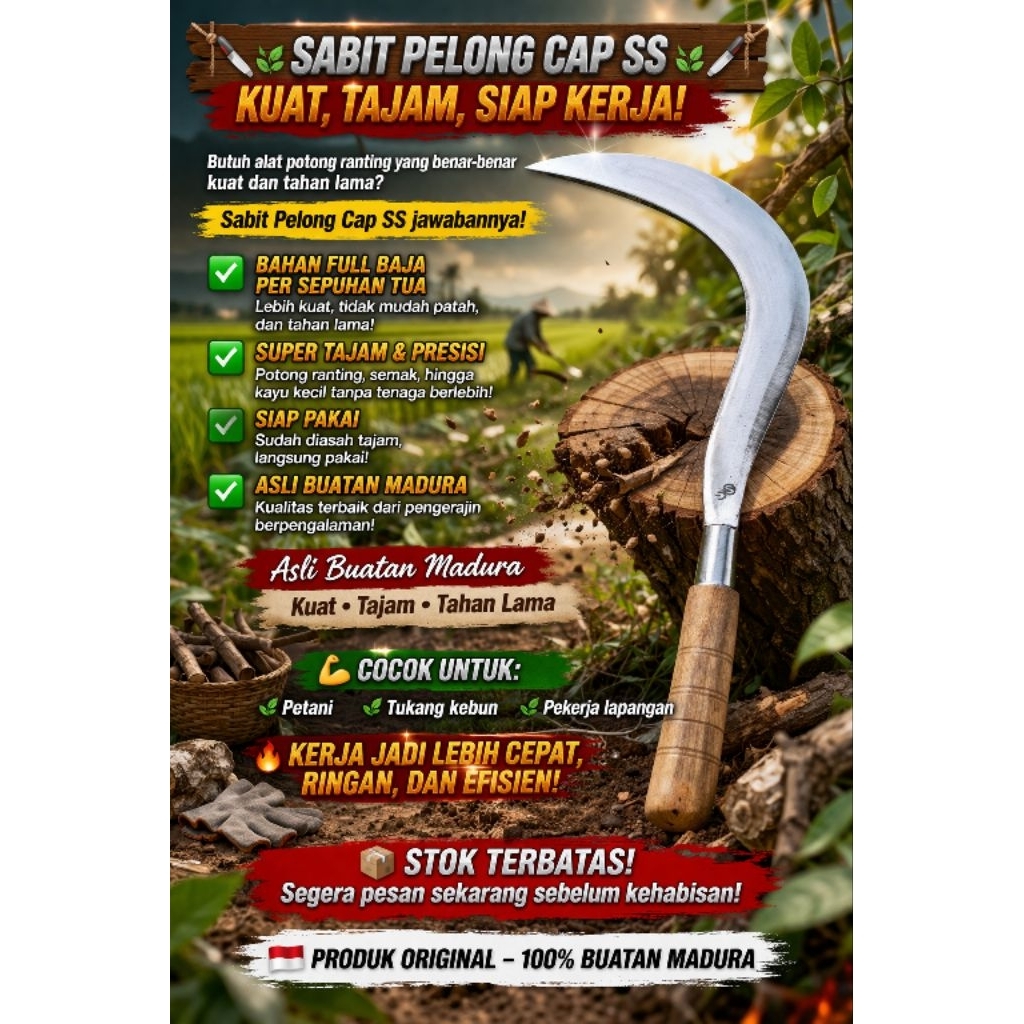 Sabit pelong cap ss full baja per murni,pemotong ranting & serabutan