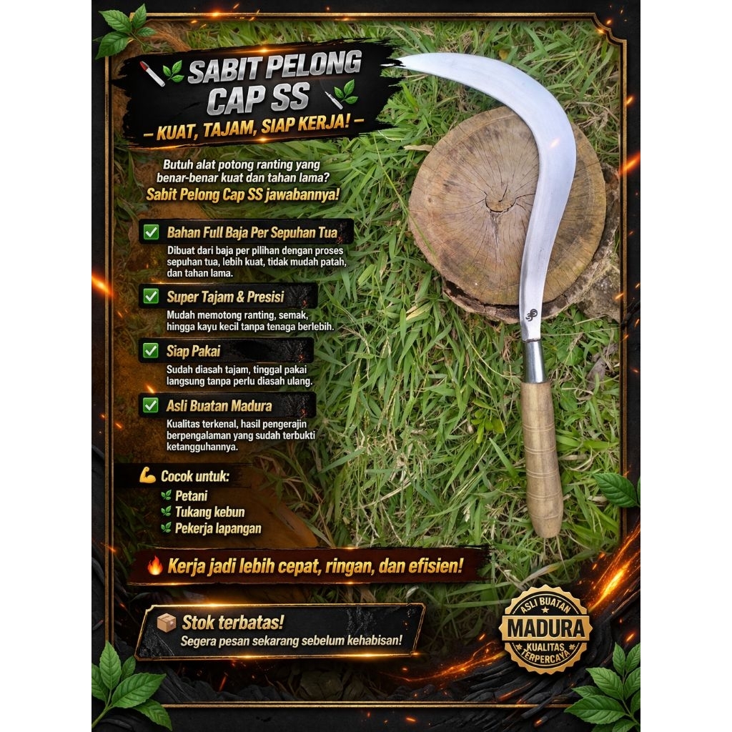 Sabit pelong cap ss, khusus pemotong ranting dan serabutan.