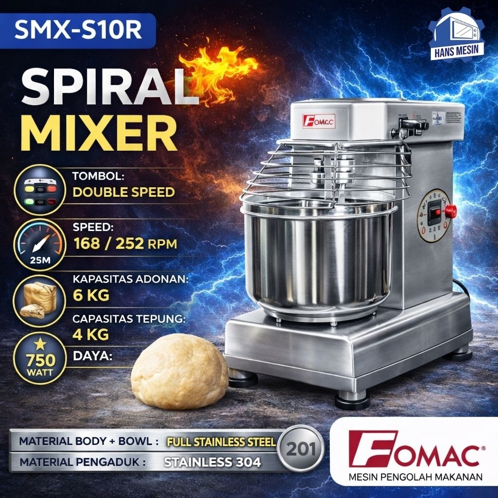 spiral mixer 10 liter SMX-S10R fomac bodi stainless