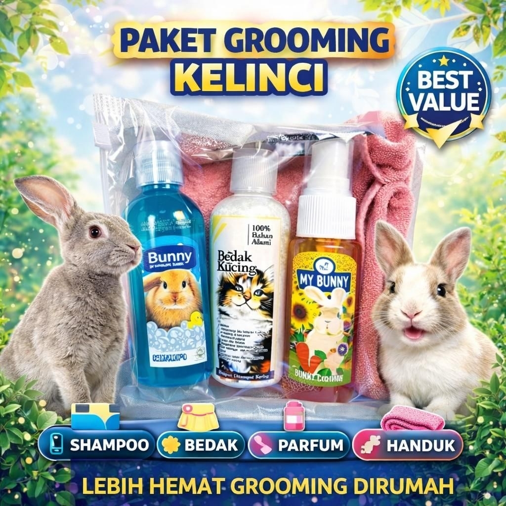 PAKET GKL - Paket Grooming Kelinci Bunny Paket Mandi Bersih Kelinci Anggora Mini Rex Shampoo Parfum 
