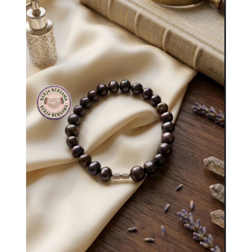 gelang mutiara air tawar asli hitam abu